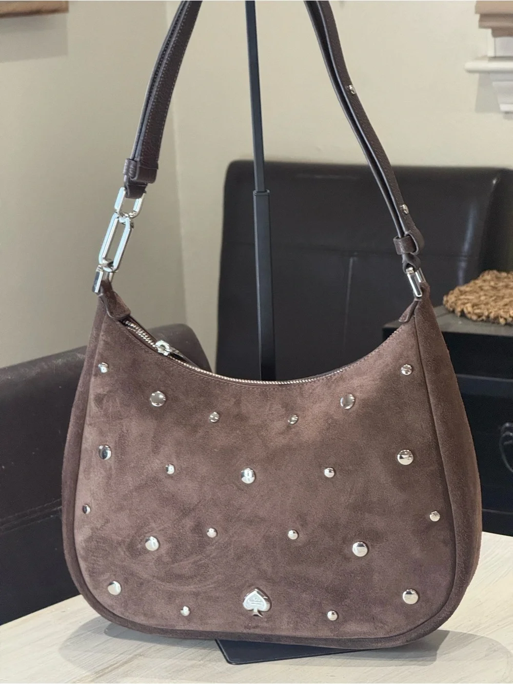 kate spade Kayla  Brown Studded Suede Hobo/Shoulder Bag